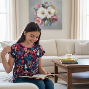 Disney Parks Alice in Wonderland Floral All Over Print Cropped Tee K-XL A-M